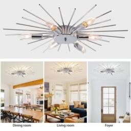 NIVOR 6 Light Sputnik Chandelier Dimmable Chrome Flush Mount Ceiling Lamp in Metallic Silver - thumbnail 7