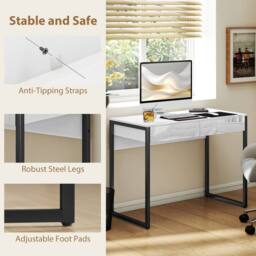 HOMCOM Modern Home Office Desk with High Gloss 2 Drawers Finish White Black - thumbnail 6