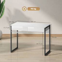 HOMCOM Modern Home Office Desk with High Gloss 2 Drawers Finish White Black - thumbnail 3