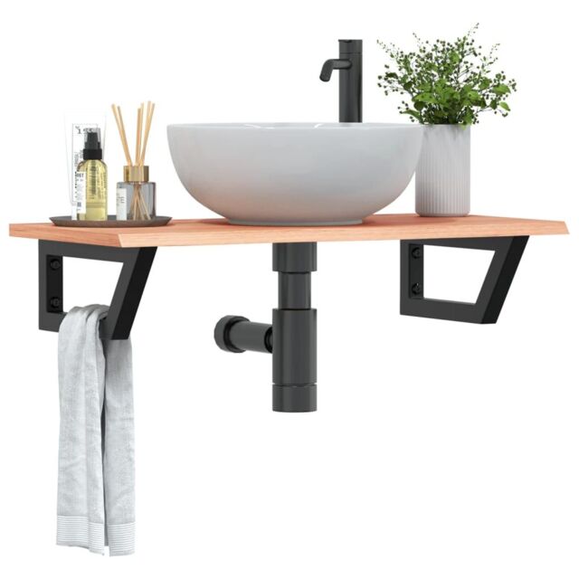 Berkfield Home Basin Shelf Wall Mounted Steel & Solid Wood Oak in Brown - image 1