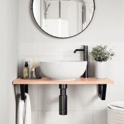 Berkfield Home Basin Shelf Wall Mounted Steel & Solid Wood Oak in Brown - thumbnail 3