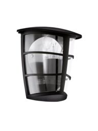Loops IP44 Outdoor Wall Light Black Modern Lantern 1x 60W E27 Bulb Porch Lamp - thumbnail 1