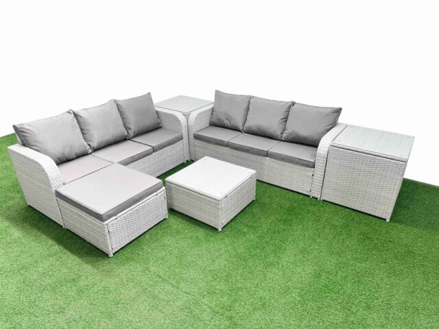 Fimous Outdoor Garden Furniture Sets 7 Seater Wicker Rattan Furniture Sofa Sets w/ Square Coffee Table high Back Lounge Sofa Big Footstool 2 Side - image 1