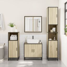 Berkfield Home Bathroom Cabinet Sonoma Oak 35x37.5x188.5 cm Engineered Wood & Metal in Brown - thumbnail 3