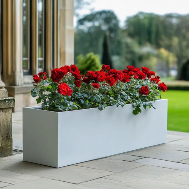Woven Wood 100cm Zinc Galvanised Matte White Trough Planter - image 1