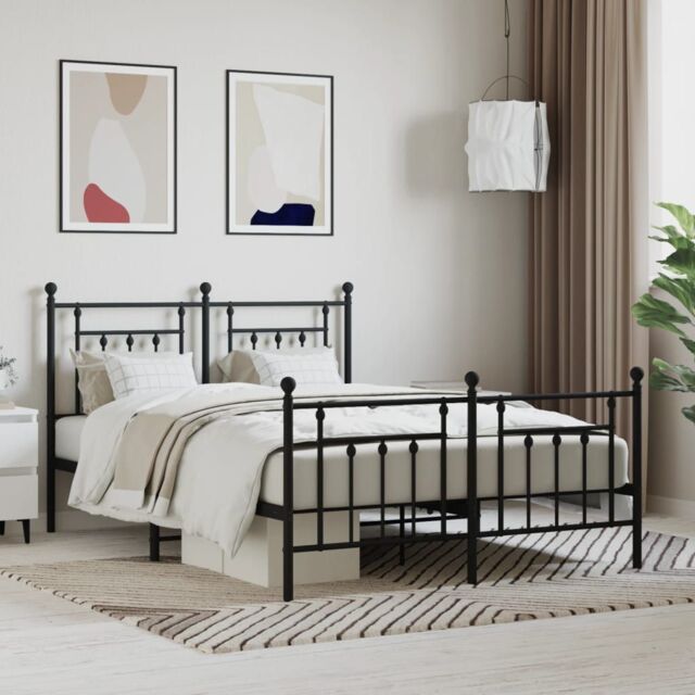 Berkfield Home Metal Bed Frame with Headboard & Footboard Black 140x200 cm - image 1