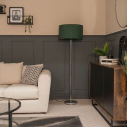 ValueLights Charlie Chrome Floor Lamp with Large Green Shade in Silver