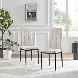FurnitureboxUK Set 2 Paloma Modern Fabric Dining Chairs On Black Legs in Cream - thumbnail 2