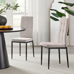 FurnitureboxUK Set 2 Paloma Modern Fabric Dining Chairs On Black Legs in Cream