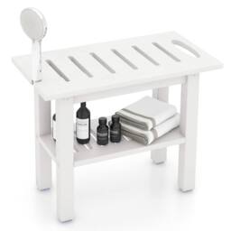 Gymax Shower Bench HDPE Bath Stool With Shower Head Holder & Storage Shelf in White - thumbnail 1