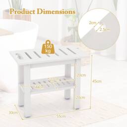 Gymax Shower Bench HDPE Bath Stool With Shower Head Holder & Storage Shelf in White - thumbnail 3