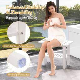 Gymax Shower Bench HDPE Bath Stool With Shower Head Holder & Storage Shelf in White - thumbnail 4