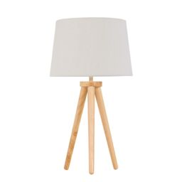 First Choice Lighting Voyage - Light Oak Table Lamp or Bedside Light with Linen Shade in Brown