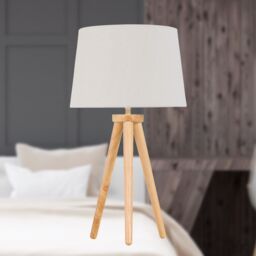 First Choice Lighting Voyage - Light Oak Table Lamp or Bedside Light with Linen Shade in Brown - thumbnail 3