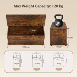 ERGOVEXA Rustic 113L Storage Chest & Shoe Bench with Safety Lid in Brown - thumbnail 5