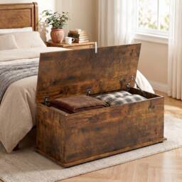ERGOVEXA Rustic 113L Storage Chest & Shoe Bench with Safety Lid in Brown - thumbnail 3