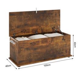ERGOVEXA Rustic 113L Storage Chest & Shoe Bench with Safety Lid in Brown - thumbnail 2