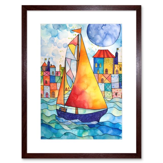 "Artery8 Wall Art Print Sailboat By Harbour Folk Artwork Framed 9X7 Inch in Brown - Size: W7"" x H9""" - image 1