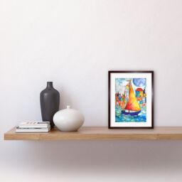 "Artery8 Wall Art Print Sailboat By Harbour Folk Artwork Framed 9X7 Inch in Brown - Size: W7"" x H9""" - thumbnail 2