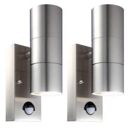 First Choice Lighting Set of 2 Blaze - Marine Grade Steel Motion Sensor Wall Lights in Silver - thumbnail 1