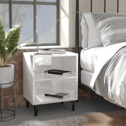 Berkfield Home Bed Cabinets with Metal Legs 2 pcs High Gloss White 40x30x50 cm - Size: 40 x 30 x 50 cm - thumbnail 1