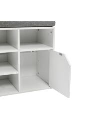 Living and Home White Shoe Changing Bench Storage Cabinet with Linen Cushion - thumbnail 5