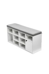 Living and Home White Shoe Changing Bench Storage Cabinet with Linen Cushion - thumbnail 3