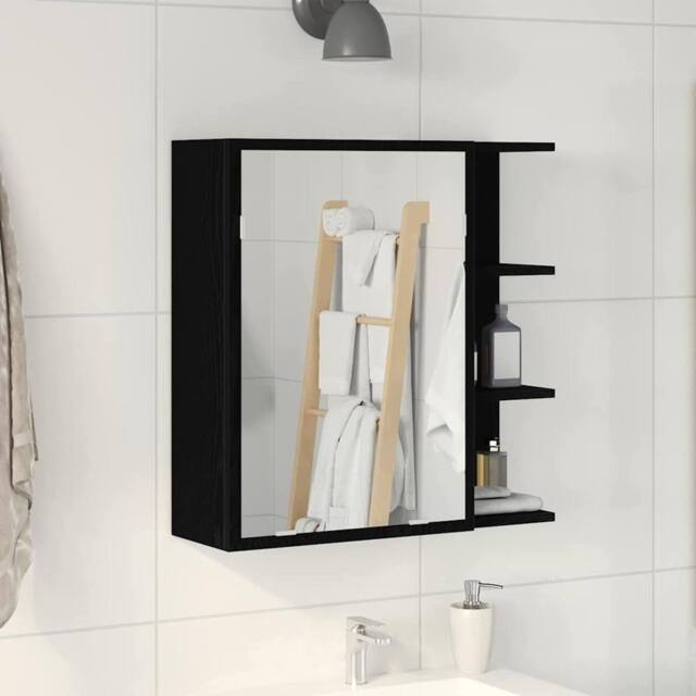Berkfield Home Black Oak Bathroom Mirror Cabinet - 62.5 x 20.5 x 64 cm - Made of… - image 1