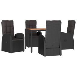 Berkfield Home 5 Piece Garden Dining Set Black Poly Rattan&Solid Wood Acacia - thumbnail 3