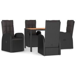 Berkfield Home 5 Piece Garden Dining Set Black Poly Rattan&Solid Wood Acacia - thumbnail 2