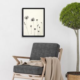 "Artery8 Wall Art Print Stylish Minimalist Flower Line Drawing With Black Ink Art Framed - Size: W12"" x H16""" - thumbnail 2