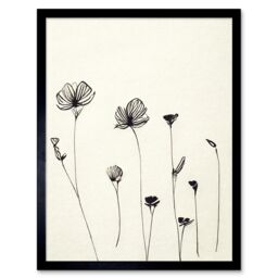 "Artery8 Wall Art Print Stylish Minimalist Flower Line Drawing With Black Ink Art Framed - Size: W12"" x H16""" - thumbnail 1