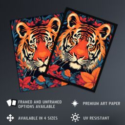 "Artery8 Wall Art Print Tangerine Tiger Artwork Bold Bright Amber Orange & Red On Teal Art Framed in Black - Size: W12"" x H16""" - thumbnail 2