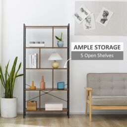 HOMCOM Storage Shelf Bookcase Closet Floor Standing Metal Frame Display Rack in Dark Brown - thumbnail 4
