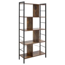 HOMCOM Storage Shelf Bookcase Closet Floor Standing Metal Frame Display Rack in Dark Brown - thumbnail 2