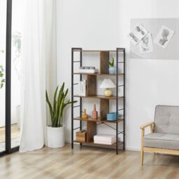 HOMCOM Storage Shelf Bookcase Closet Floor Standing Metal Frame Display Rack in Dark Brown - thumbnail 1