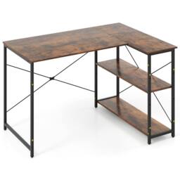 Costway L-shaped Computer Desk Reversible Corner Desk w/Adjustable Shelf-Coffee in Brown - thumbnail 4