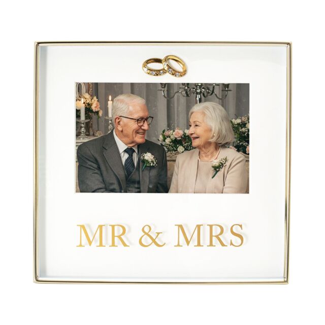 Happy Homewares Shiny Gold Mr & Mrs Square Frame with Diamante Rings - image 1