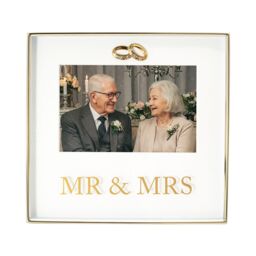 Happy Homewares Shiny Gold Mr & Mrs Square Frame with Diamante Rings - thumbnail 1
