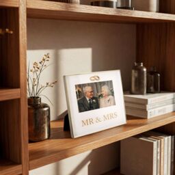 Happy Homewares Shiny Gold Mr & Mrs Square Frame with Diamante Rings - thumbnail 5