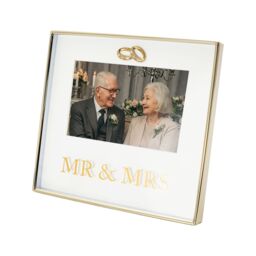 Happy Homewares Shiny Gold Mr & Mrs Square Frame with Diamante Rings - thumbnail 3