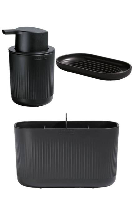 ReBorn Bathroom Caddy Large, Soap Dispenser & Soap Dish Set - Black - image 1