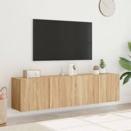 Berkfield Home TV Cabinets Wall-mounted 2 pcs Sonoma Oak 80x30x41 cm in Light Oak - Size: 80 x 30 x 41 cm - thumbnail 4