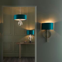 Loops Antique Silver Ceiling Pendant Light & Teal Satin Shade - 3 Bulb Hanging Fitting in Metallics - thumbnail 3