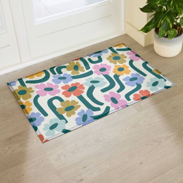 Artsy Mats Elizabeth Olwen Chunky Floral Indoor/Outdoor Doormat (90x60cm) in Cream - Size: 60 x 90 cm - image 1
