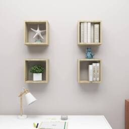 Berkfield Home Wall Cube Shelves 4 pcs Sonoma Oak 30x15x30 cm in Light Tan - Size: 30 x 15 x 30 cm