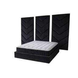 Stratus Interiors Optimus Velvet Bed Frame with Chevron Panel Headboard Set - Black - Size: Double - thumbnail 1