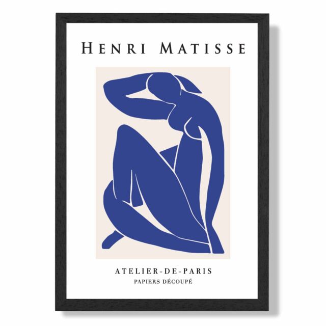 ARTZE Matisse Nude Blue & Beige Exhibition Framed Print SIZE: A4 with Black Frame in Dark Blue - image 1