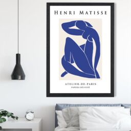 ARTZE Matisse Nude Blue & Beige Exhibition Framed Print SIZE: A4 with Black Frame in Dark Blue - thumbnail 2