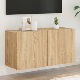 Berkfield Home TV Cabinet Wall-mounted Sonoma Oak 80x30x41 cm in Light Brown - Size: 80 x 30 x 41 cm - thumbnail 2